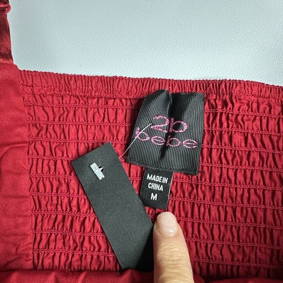 Y2K 2b Bebe Red Ruched Corset Cami Top M Smocked Back Rockabilly Pinup Bombshell - Picture 8 of 11